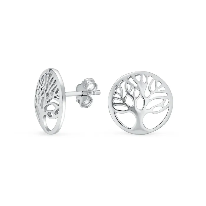 Earrings BlingJewelry Wholesale Tiny Round Family Tree of Life Stud Earrings in Rose Gold Sterling Silver