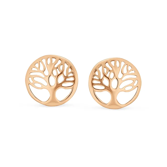 Earrings BlingJewelry Wholesale Tiny Round Family Tree of Life Stud Earrings in Rose Gold Sterling Silver