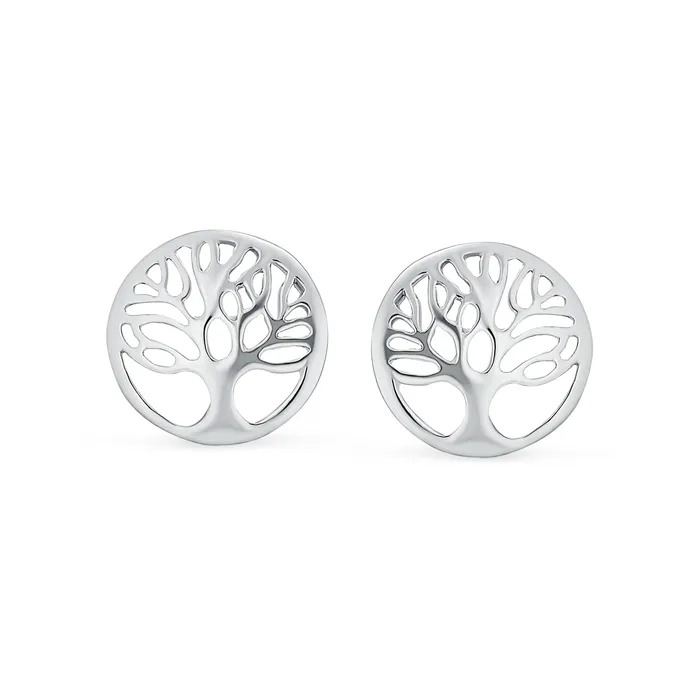 Earrings BlingJewelry Wholesale Tiny Round Family Tree of Life Stud Earrings in Rose Gold Sterling Silver
