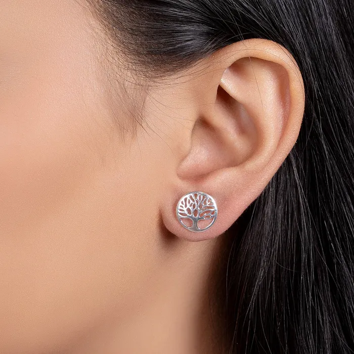 Earrings BlingJewelry Wholesale Tiny Round Family Tree of Life Stud Earrings in Rose Gold Sterling Silver