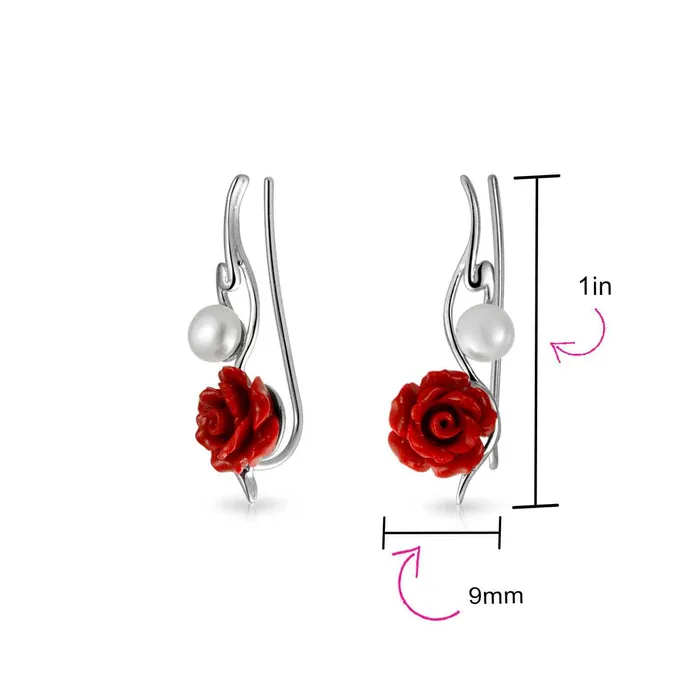 Earrings BlingJewelry Wholesale Trendy 3D Rose Flower Ear Cuff Cartilage with Pearl Sterling Silver Earrings Earrings BlingJewelry Wholesale Trendy 3D Rose Flower Ear Cuff Cartilage with Pearl Sterling Silver Earrings