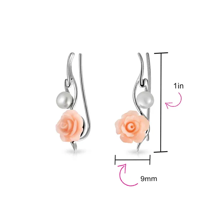 Earrings BlingJewelry Wholesale Trendy 3D Rose Flower Ear Cuff Cartilage with Pearl Sterling Silver Earrings Earrings BlingJewelry Wholesale Trendy 3D Rose Flower Ear Cuff Cartilage with Pearl Sterling Silver Earrings