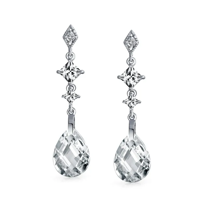 Earrings Briolette Teardrop CZ Dangle Chandelier Earrings Sterling Silver Gemstone BlingJewelry Wholesale