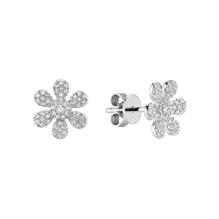 Earrings Classic Creations 14kt Gold 6 Petal Flower Diamond Earrings