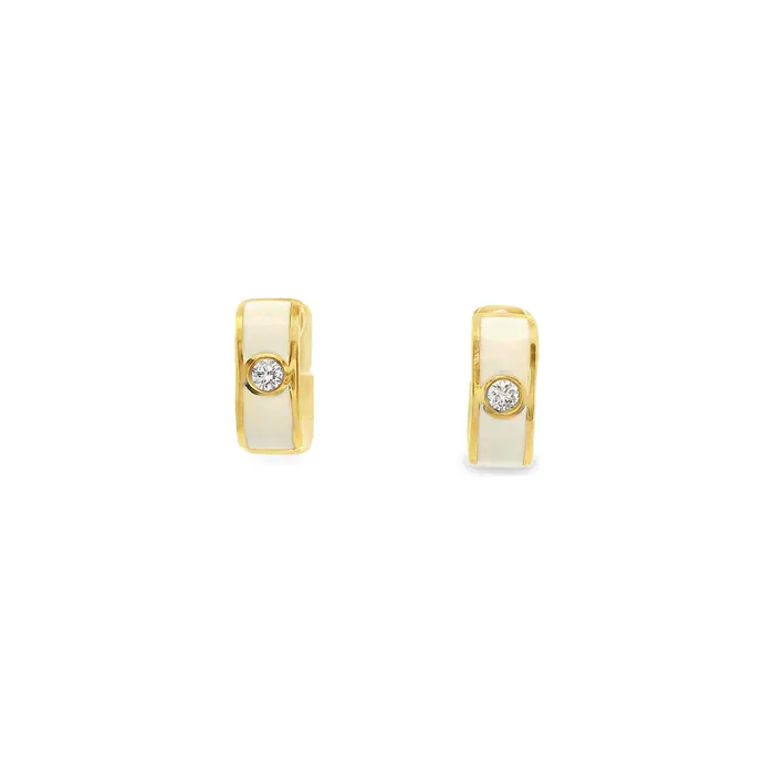 Earrings Classic Creations 18kt Yellow Gold White Enamel 475mm Hoop Earrings Earrings Classic Creations 18kt Yellow Gold White Enamel 475mm Hoop Earrings