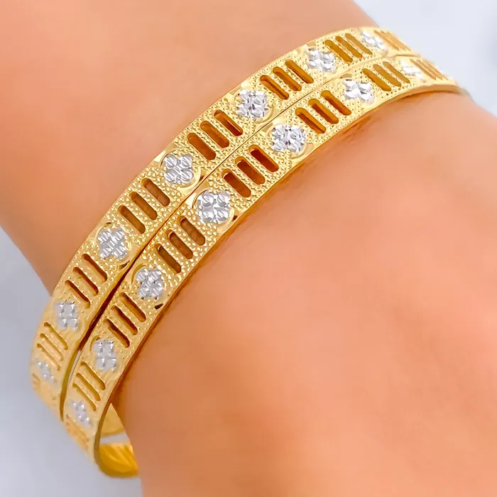 Earrings Elegant Striped Flower 22k Gold Bangle Pair Payment 1 Andaaz Jewelers