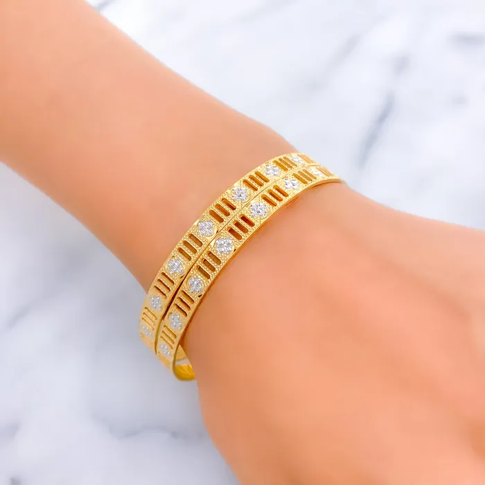 Earrings Elegant Striped Flower 22k Gold Bangle Pair Payment 1 Andaaz Jewelers