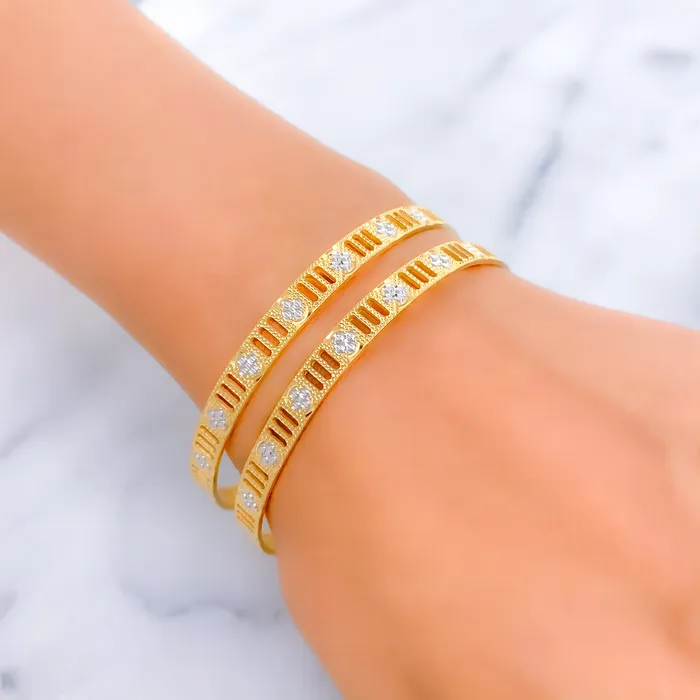 Earrings Elegant Striped Flower 22k Gold Bangle Pair Payment 1 Andaaz Jewelers