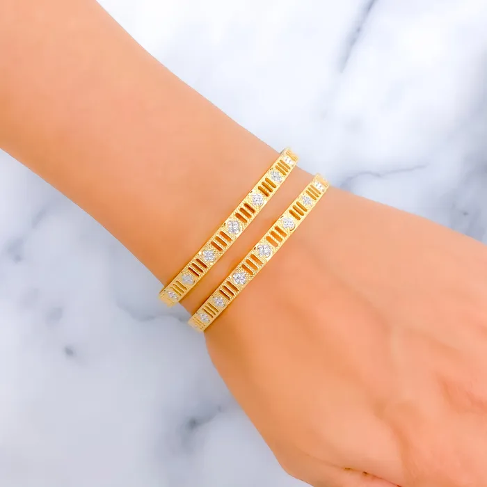 Earrings Elegant Striped Flower 22k Gold Bangle Pair Payment 1 Andaaz Jewelers