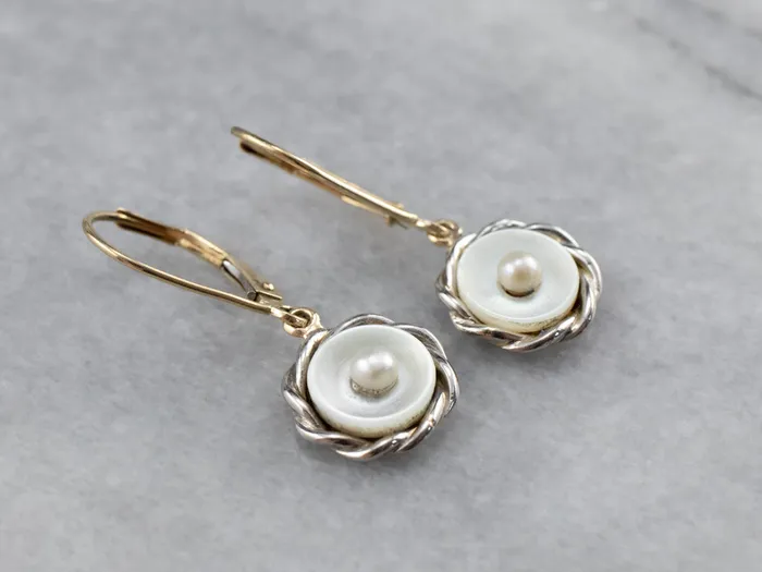 Earrings Market Square Jewelers Mother of Pearl Two Tone Gold Drop Earrings