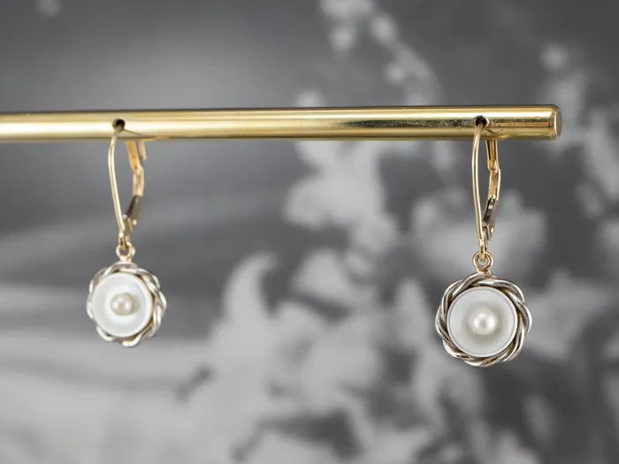 Earrings Market Square Jewelers Mother of Pearl Two Tone Gold Drop Earrings Earrings Market Square Jewelers Mother of Pearl Two Tone Gold Drop Earrings