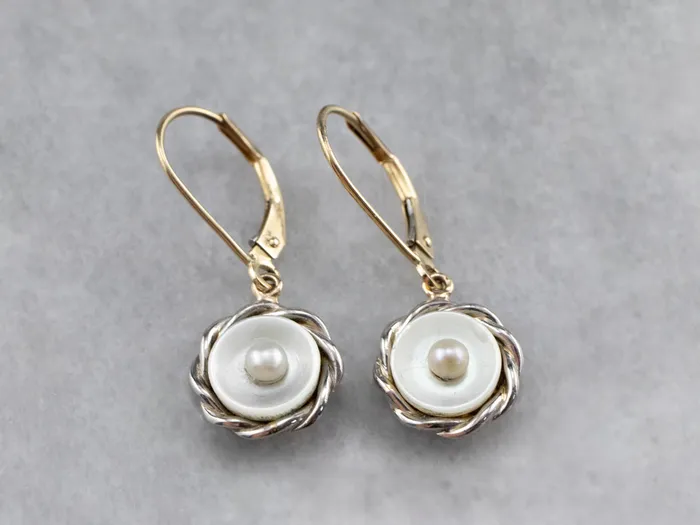 Earrings Market Square Jewelers Mother of Pearl Two Tone Gold Drop Earrings Earrings Market Square Jewelers Mother of Pearl Two Tone Gold Drop Earrings