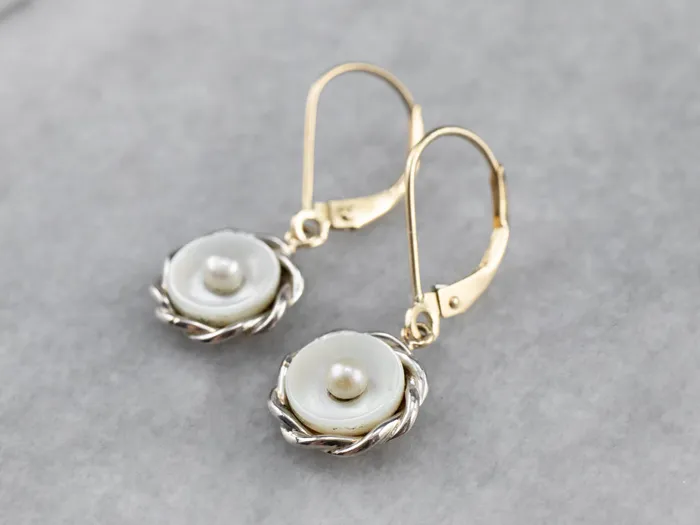 Earrings Market Square Jewelers Mother of Pearl Two Tone Gold Drop Earrings Earrings Market Square Jewelers Mother of Pearl Two Tone Gold Drop Earrings