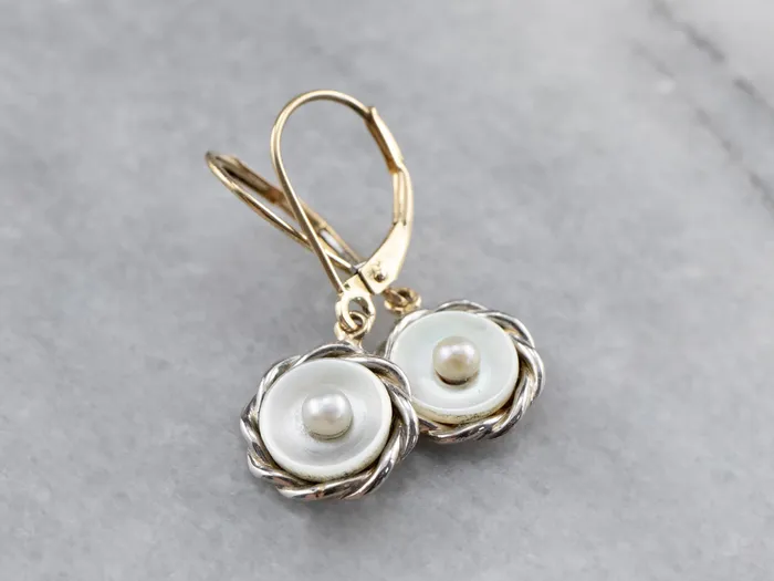 Earrings Market Square Jewelers Mother of Pearl Two Tone Gold Drop Earrings Earrings Market Square Jewelers Mother of Pearl Two Tone Gold Drop Earrings