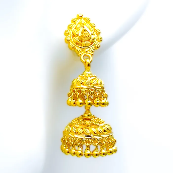 Earrings Priceless Dual Chandelier 22k Gold Jhumki Earrings Andaaz Jewelers Earrings Priceless Dual Chandelier 22k Gold Jhumki Earrings Andaaz Jewelers