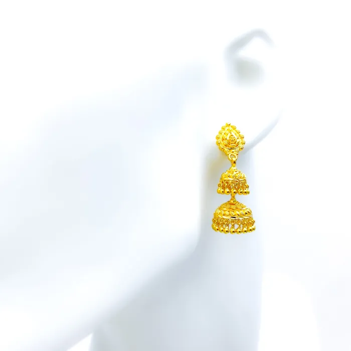 Earrings Priceless Dual Chandelier 22k Gold Jhumki Earrings Andaaz Jewelers
