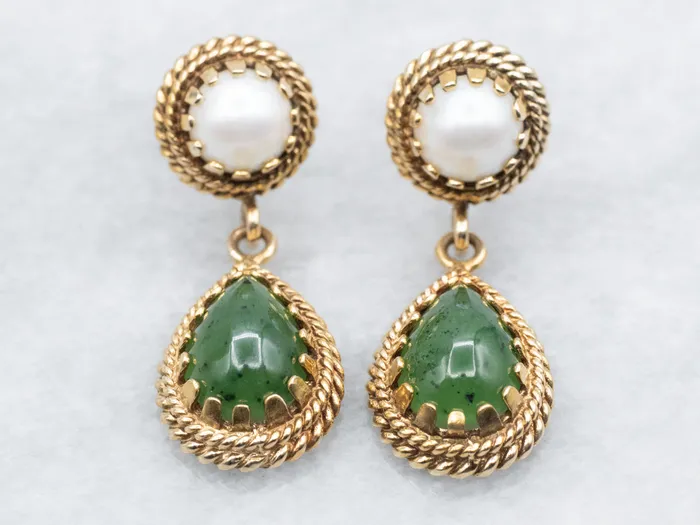 Earrings Sophisticated Nephrite Jade and Fine Pearl Drop Earrings Market Square Jewelers Earrings Sophisticated Nephrite Jade and Fine Pearl Drop Earrings Market Square Jewelers