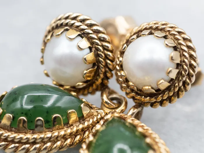 Earrings Sophisticated Nephrite Jade and Fine Pearl Drop Earrings Market Square Jewelers