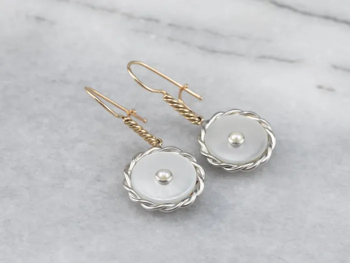 Earrings Two Tone Mother of Pearl and Seed Pearl Drop Earrings Market Square Jewelers Earrings Two Tone Mother of Pearl and Seed Pearl Drop Earrings Market Square Jewelers