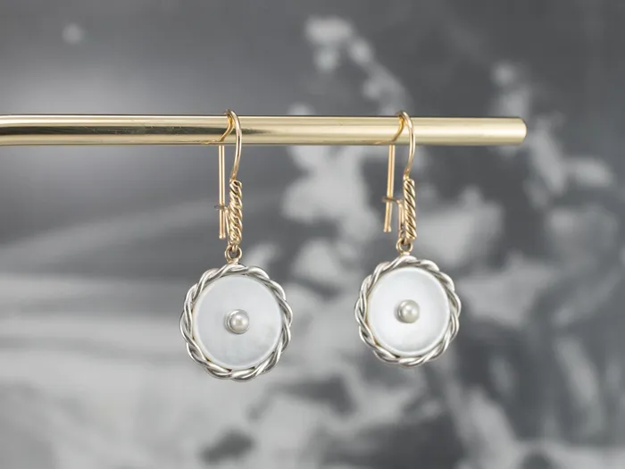 Earrings Two Tone Mother of Pearl and Seed Pearl Drop Earrings Market Square Jewelers Earrings Two Tone Mother of Pearl and Seed Pearl Drop Earrings Market Square Jewelers