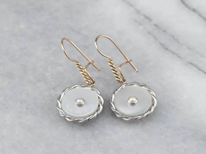 Earrings Two Tone Mother of Pearl and Seed Pearl Drop Earrings Market Square Jewelers Earrings Two Tone Mother of Pearl and Seed Pearl Drop Earrings Market Square Jewelers
