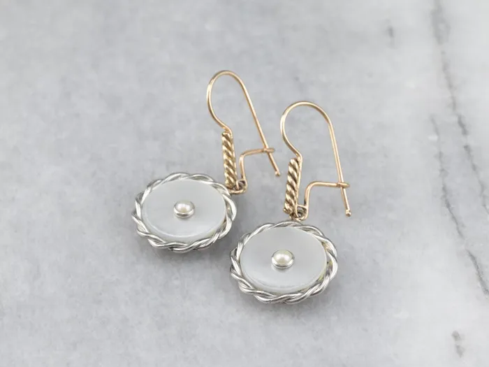 Earrings Two Tone Mother of Pearl and Seed Pearl Drop Earrings Market Square Jewelers Earrings Two Tone Mother of Pearl and Seed Pearl Drop Earrings Market Square Jewelers