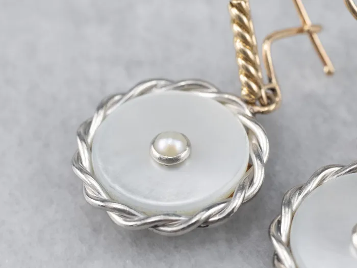 Earrings Two Tone Mother of Pearl and Seed Pearl Drop Earrings Market Square Jewelers Earrings Two Tone Mother of Pearl and Seed Pearl Drop Earrings Market Square Jewelers