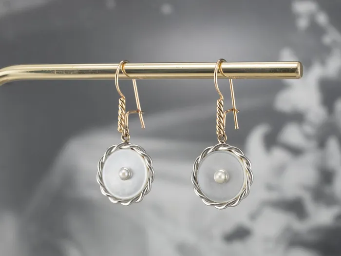 Earrings Two Tone Mother of Pearl and Seed Pearl Drop Earrings Market Square Jewelers Earrings Two Tone Mother of Pearl and Seed Pearl Drop Earrings Market Square Jewelers