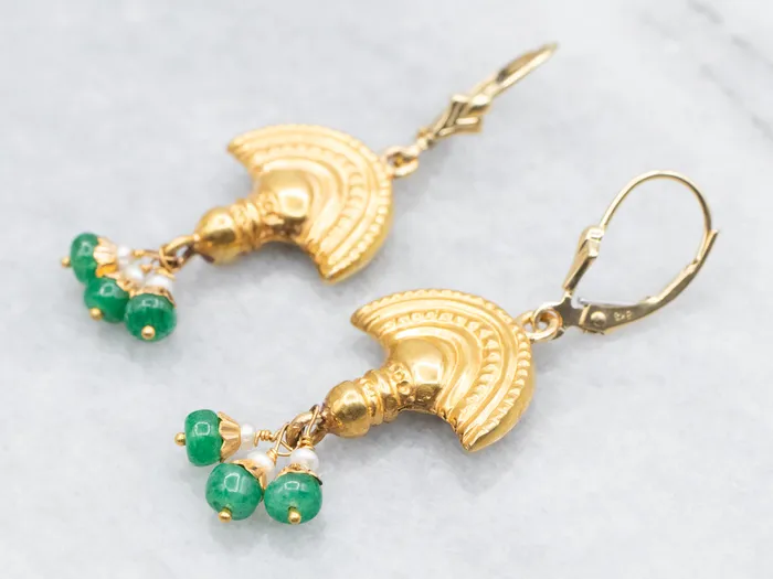 Earrings Yellow Gold Drop Earrings with Emerald and Seed Pearl Accents Market Square Jewelers Earrings Yellow Gold Drop Earrings with Emerald and Seed Pearl Accents Market Square Jewelers