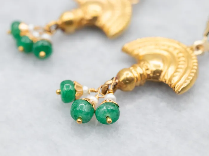 Earrings Yellow Gold Drop Earrings with Emerald and Seed Pearl Accents Market Square Jewelers Earrings Yellow Gold Drop Earrings with Emerald and Seed Pearl Accents Market Square Jewelers