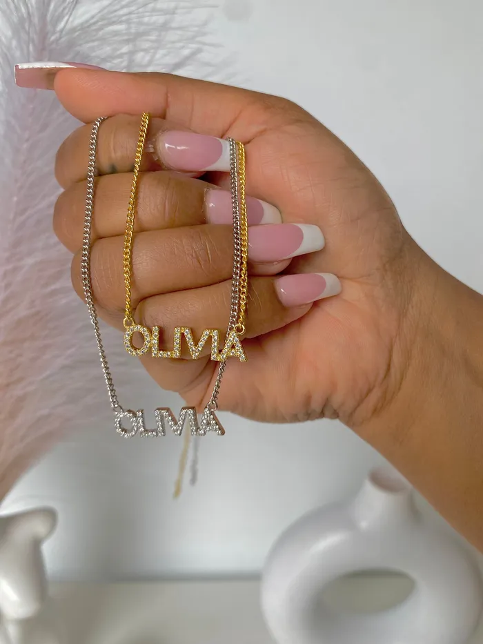 Echo Necklaces Paved Block Nameplate Necklace