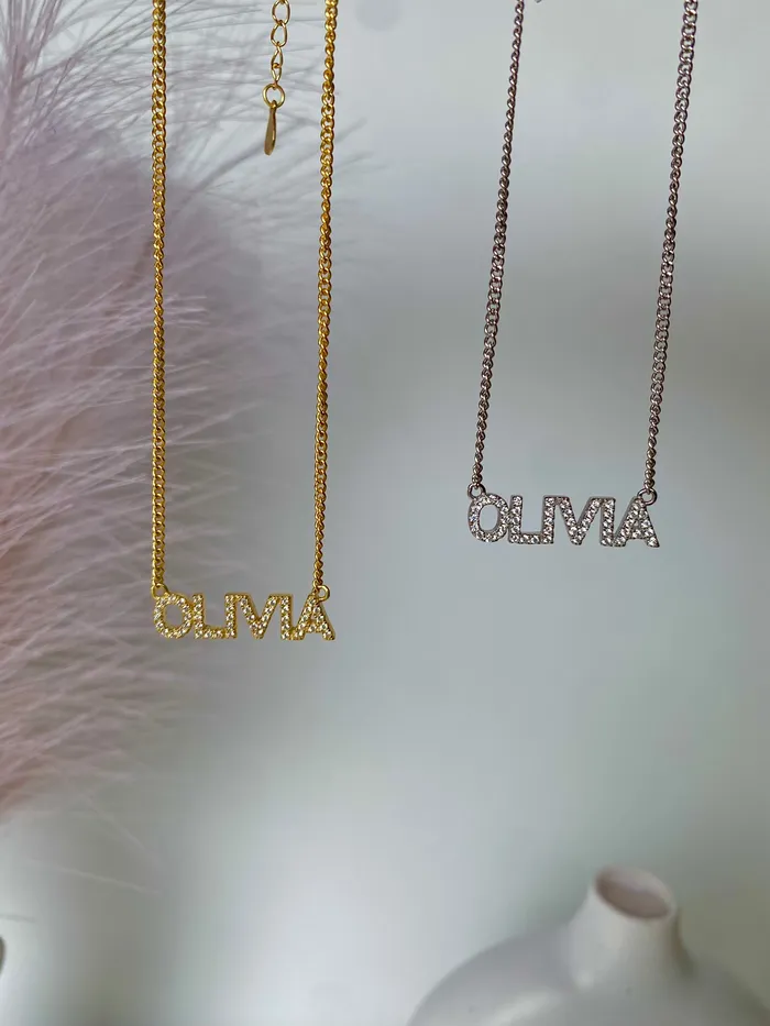 Echo Necklaces Paved Block Nameplate Necklace