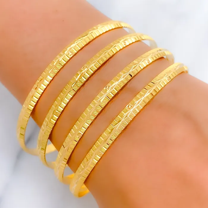 Engraved High Finish 22k Gold Bangles Andaaz Jewelers PreStyled Sets