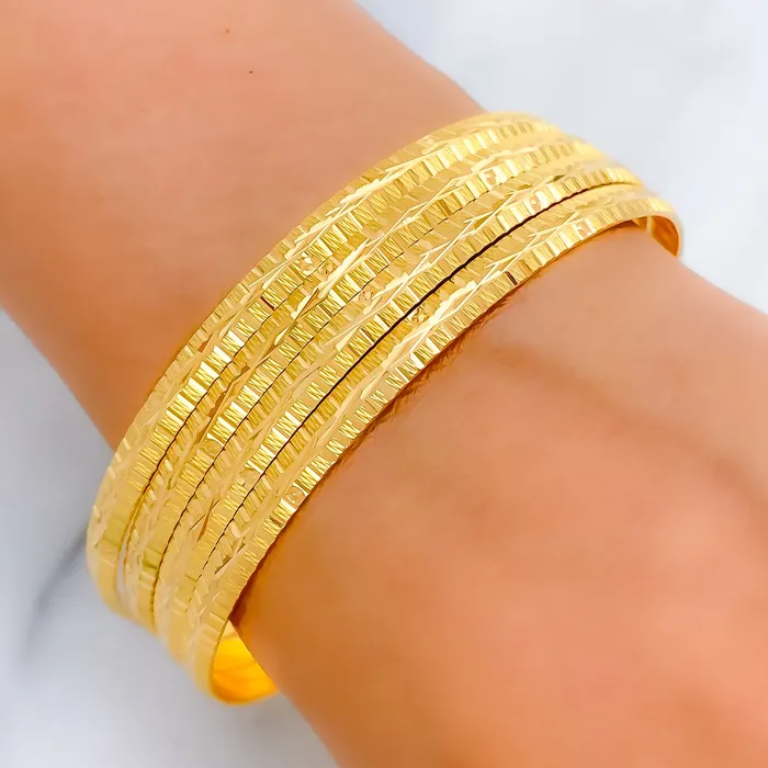 Engraved High Finish 22k Gold Bangles Andaaz Jewelers PreStyled Sets