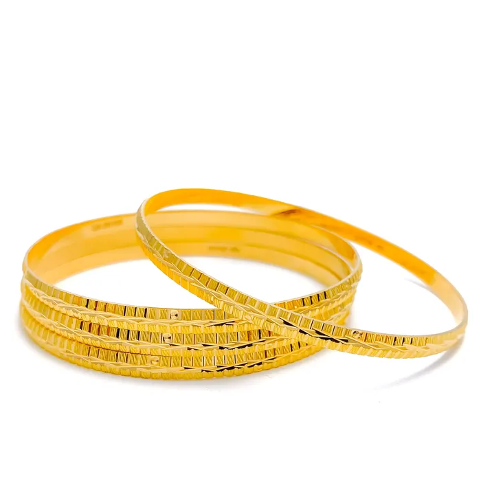 Engraved High Finish 22k Gold Bangles Andaaz Jewelers PreStyled Sets