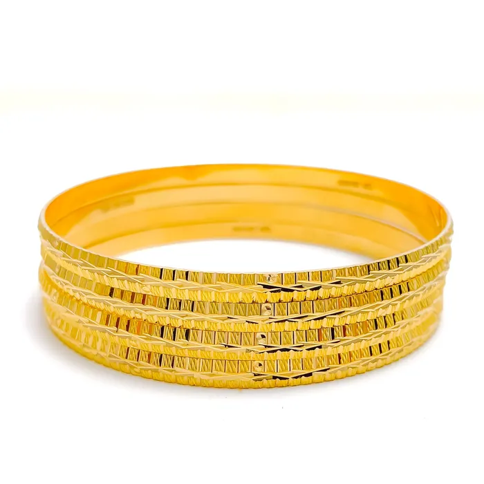 Engraved High Finish 22k Gold Bangles Andaaz Jewelers PreStyled Sets