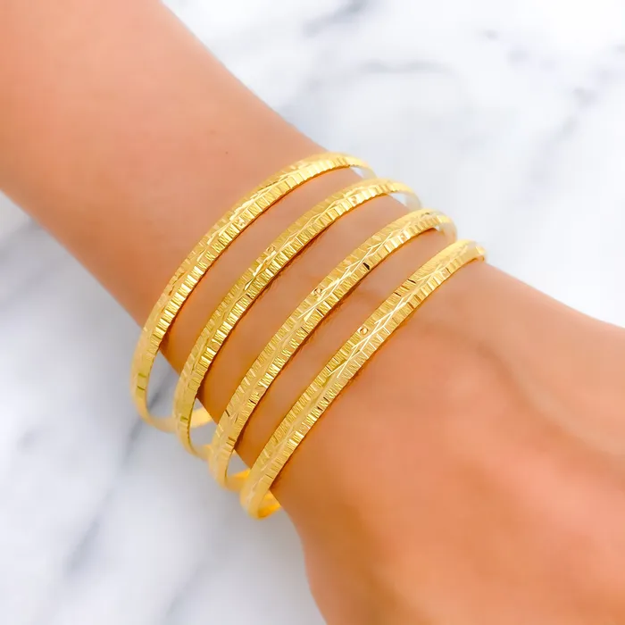 Engraved High Finish 22k Gold Bangles Andaaz Jewelers PreStyled Sets