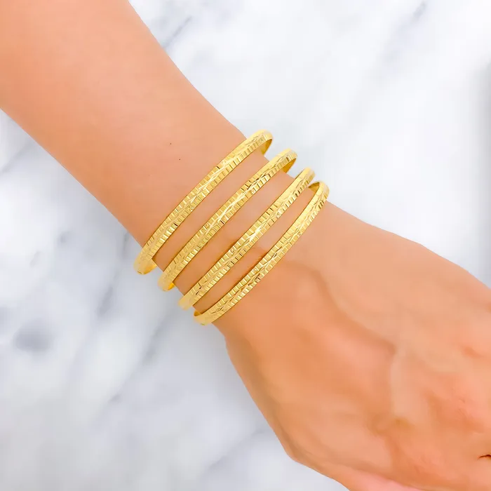 Engraved High Finish 22k Gold Bangles Andaaz Jewelers PreStyled Sets