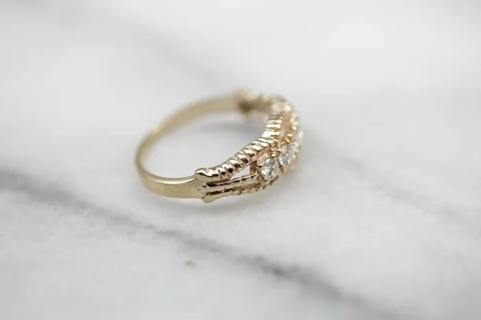Five Diamond Gold Ring with Twist Details Market Square Jewelers Rings Five Diamond Gold Ring with Twist Details Market Square Jewelers Rings