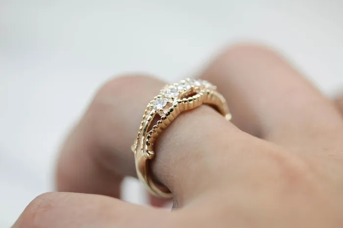 Five Diamond Gold Ring with Twist Details Market Square Jewelers Rings Five Diamond Gold Ring with Twist Details Market Square Jewelers Rings
