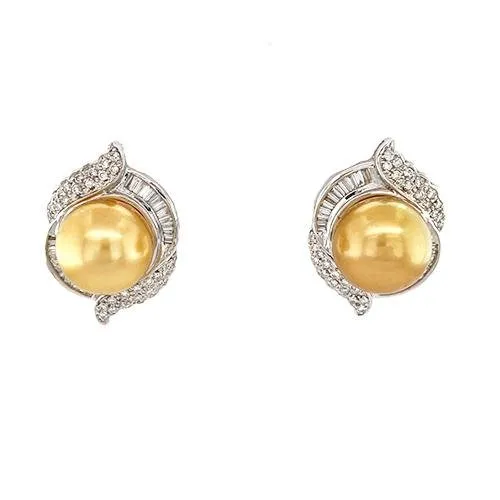 Golden South Sea Pearl Diamond Earrings CH Collection Earrings
