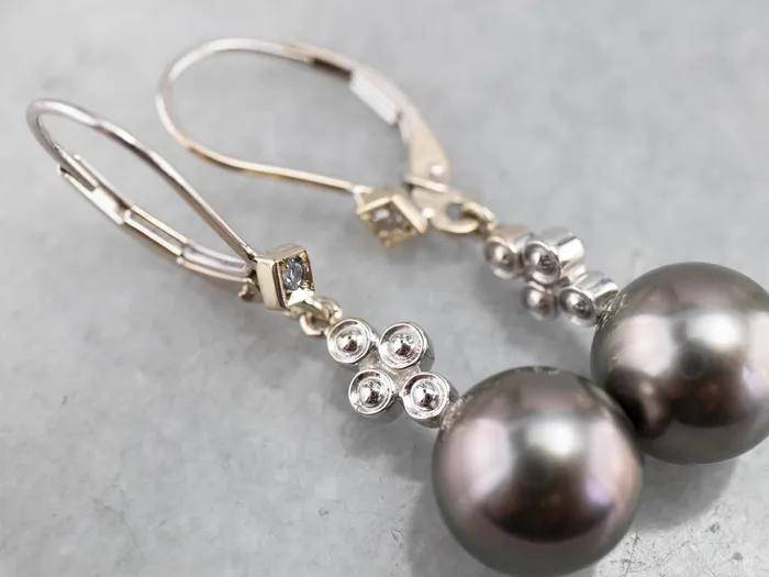 Gray Pearl and Diamond Drop Earrings Market Square Jewelers Earrings Gray Pearl and Diamond Drop Earrings Market Square Jewelers Earrings