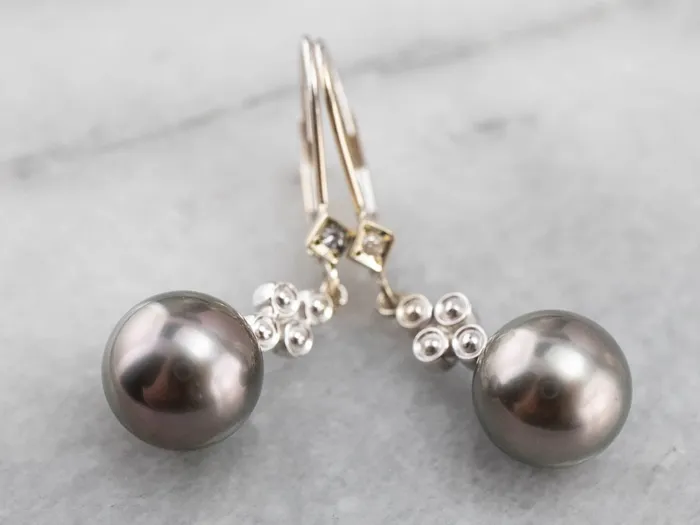 Gray Pearl and Diamond Drop Earrings Market Square Jewelers Earrings Gray Pearl and Diamond Drop Earrings Market Square Jewelers Earrings