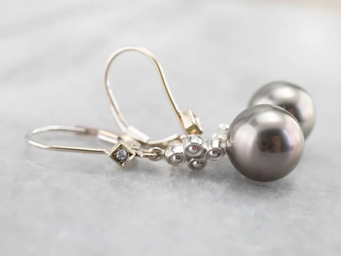 Gray Pearl and Diamond Drop Earrings Market Square Jewelers Earrings Gray Pearl and Diamond Drop Earrings Market Square Jewelers Earrings