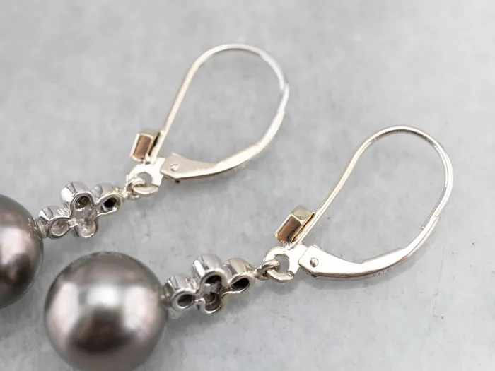 Gray Pearl and Diamond Drop Earrings Market Square Jewelers Earrings Gray Pearl and Diamond Drop Earrings Market Square Jewelers Earrings