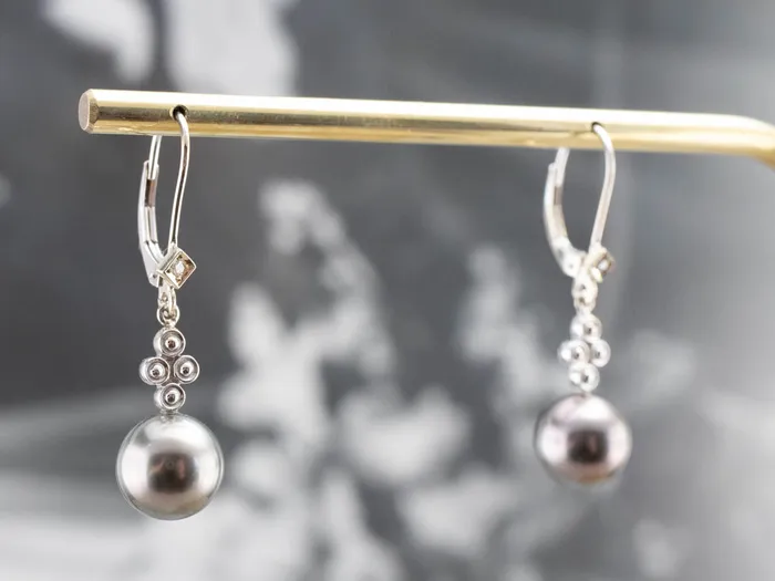 Gray Pearl and Diamond Drop Earrings Market Square Jewelers Earrings Gray Pearl and Diamond Drop Earrings Market Square Jewelers Earrings