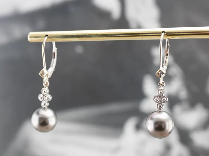 Gray Pearl and Diamond Drop Earrings Market Square Jewelers Earrings Gray Pearl and Diamond Drop Earrings Market Square Jewelers Earrings
