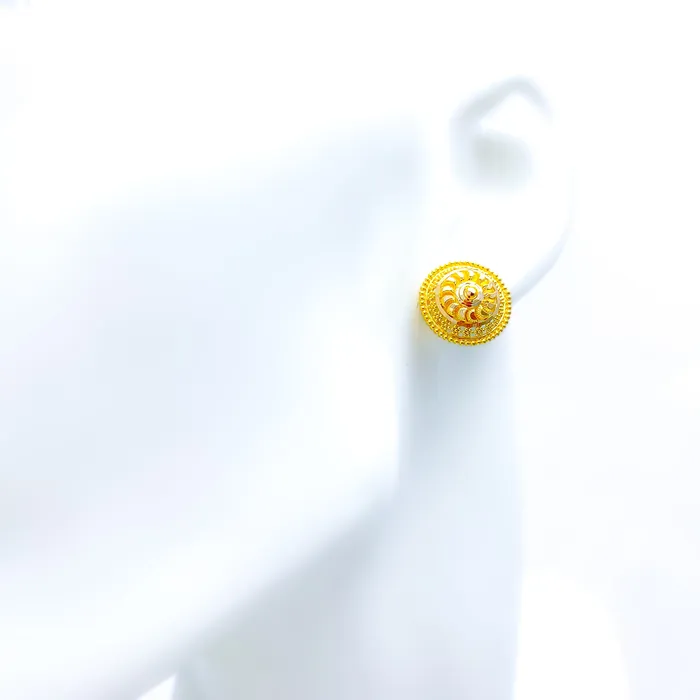 Intricate Beaded Flower 22k Gold Earrings Andaaz Jewelers Earrings