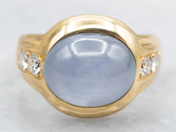 Market Square Jewelers Blue Star Sapphire and Diamond Ring in Polished Gold Rings