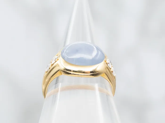 Market Square Jewelers Blue Star Sapphire and Diamond Ring in Polished Gold Rings